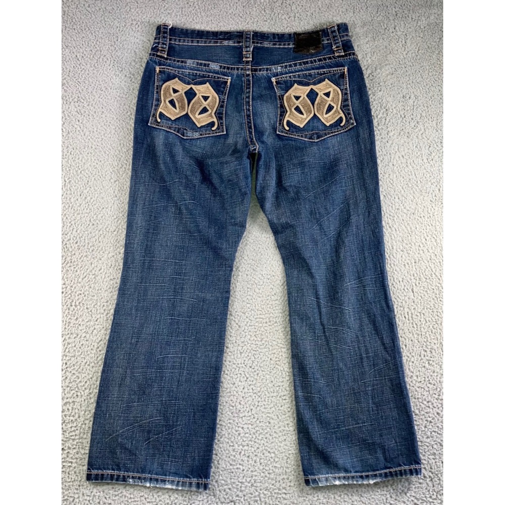 Express Jeans Blake Men 36x32 Loose Boot Leg Embroidered Y2K Thick Stitch 36x29
